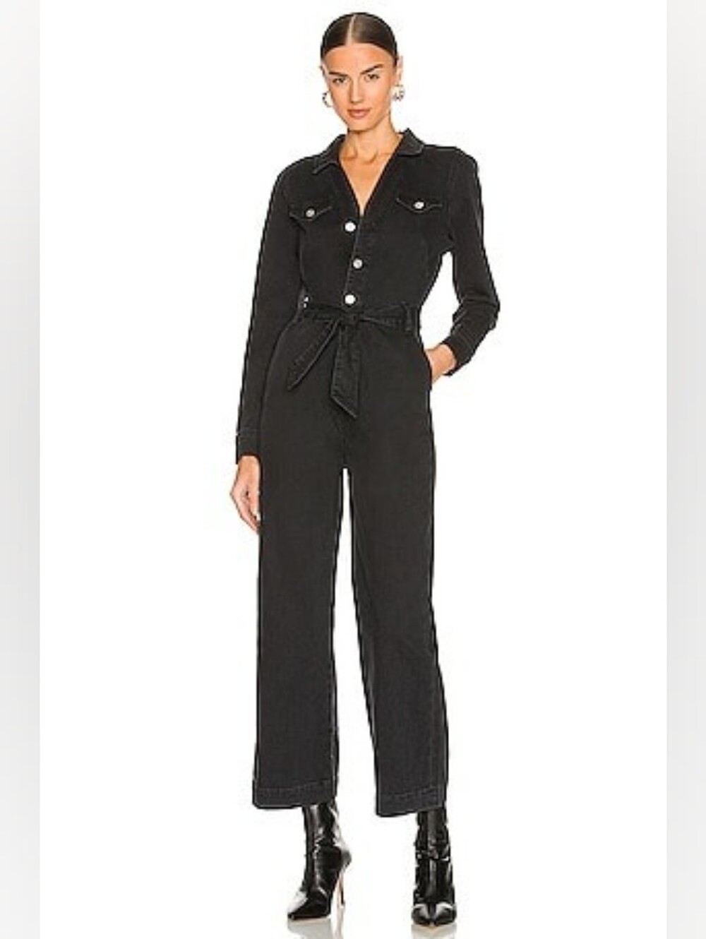 PAIGE Anessa Long Sleeve Jumpsuit in Black Dove Size 8
